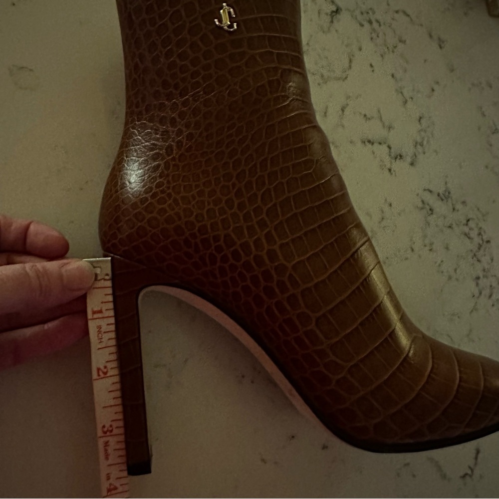 ❌SOLD❌ Jimmy Choo Brown Tan Croc Embossed Heeled Boots size 36.5 - Picture 14 of 15